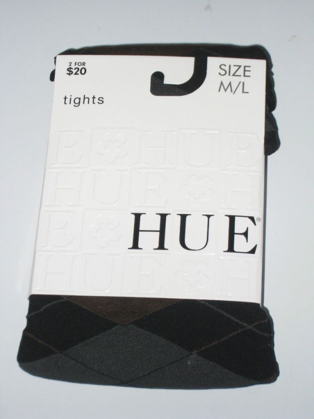 Ladies HUE Argyle Control Top Tights Black M/L 10496 008672141243 