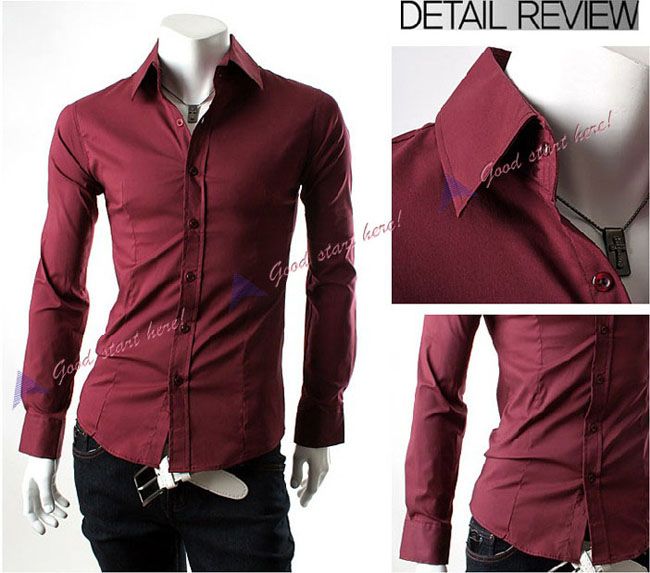 NEW Mens Long sleeve Solid Shirt Casual Slim Fit Dress Shirts  