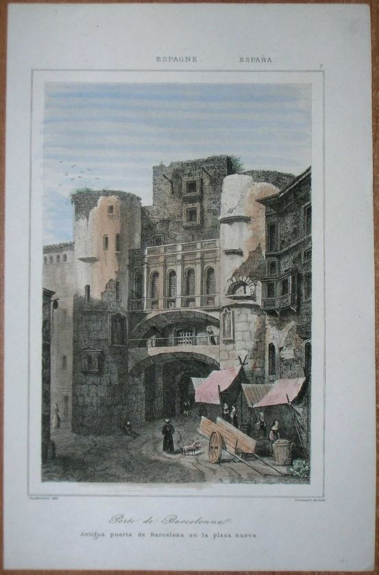 1844 print ROMAN GATE, BARCELONA, CATALONIA, SPAIN (#7)  