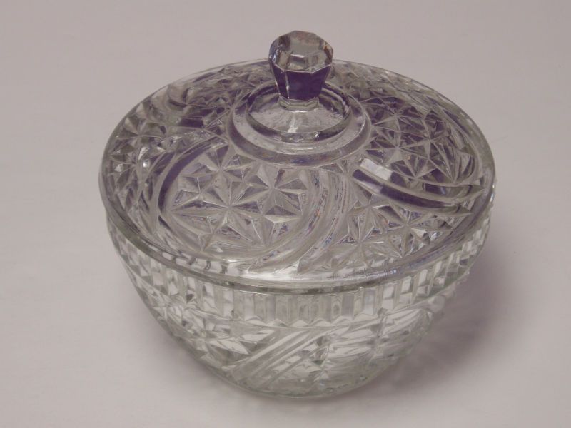 Vintage EAPG Covered Candy Dish   Triangle Pattern  