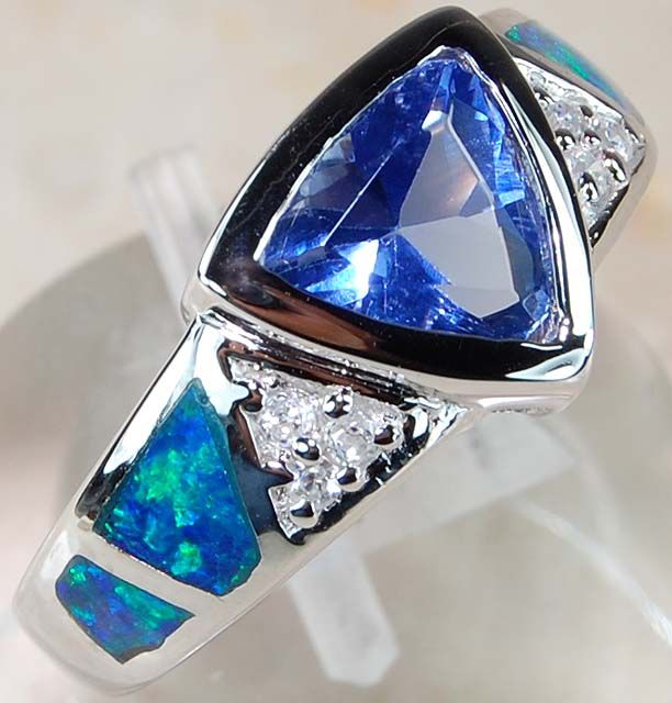 Tanzanite (Manmade stone of the highest quality),Australian Opal,White 