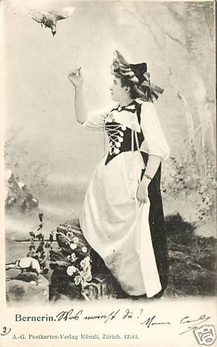 Switzerland postcard Bern lady in folkwear bird p87098  