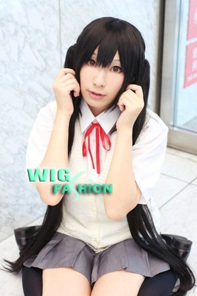 ONNakano Azusa Long Black Cosplay Wig With Ponytails  