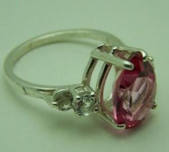 5carat Mystic PINK PINK Topaz PEAR cut ring sz7 ss  