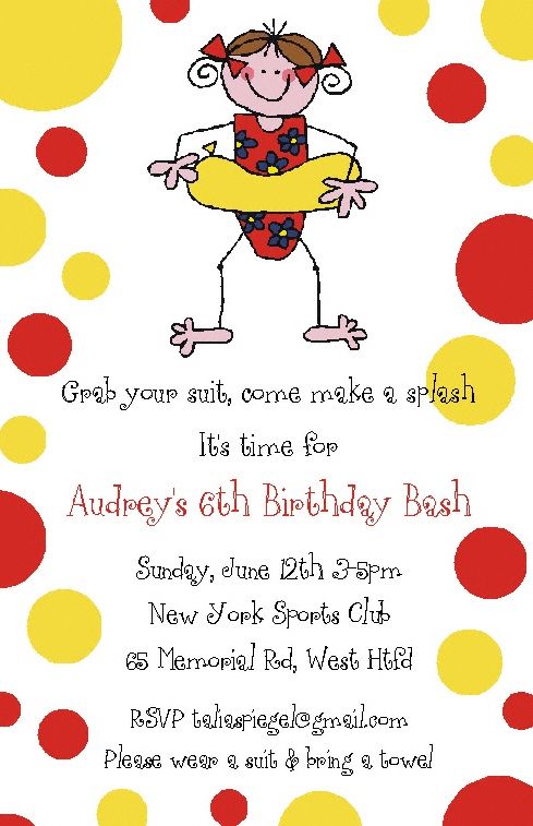 Girl in Float POOL PARTY INVITATION Swim Beach Birthday  