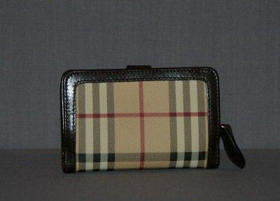 GENUINE BURBERRY HAYMARKET CHECK WALLET PURSE BROWN LEATHER MADE IN 