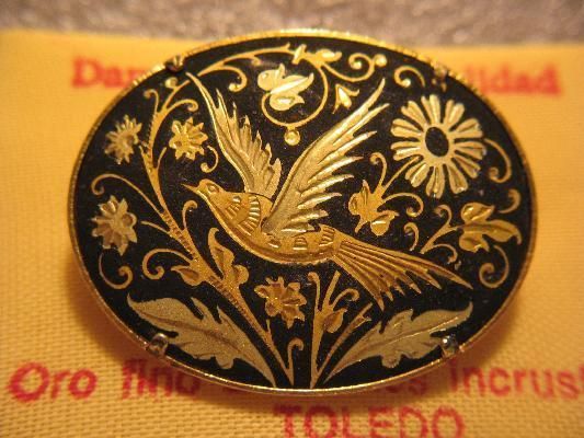 VINTAGE TOLEDO DAMASCENE BROOCH, MINT CONDITION #2  