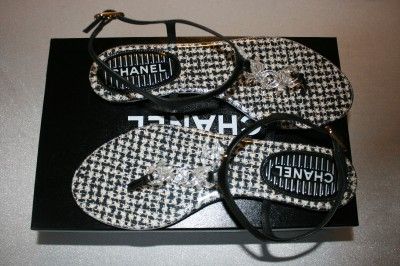 AUTH NEW CHANEL CC THONG CHAIN SANDAL BLACK 7 & 8 SALE  