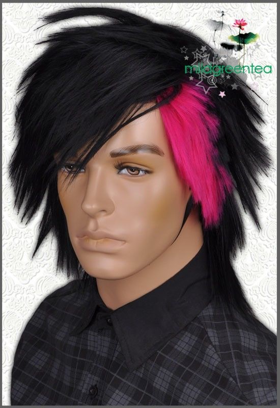 GW410 Black Cherry Mixed Short Straight Men Full Wig  