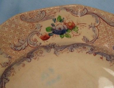 Antique FLOWERS MULBERRY TRANSFERWARE DINNER PLATE (O)  