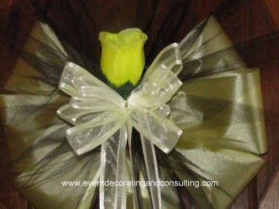 YELLOW ROSE BLACK TULLE Flora Satin Ribbon Pew Bows  