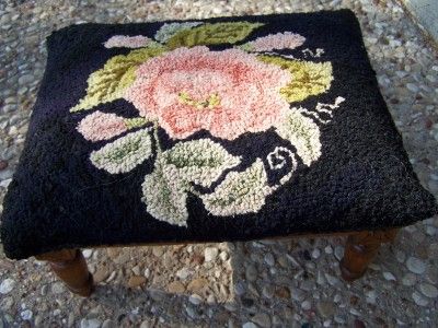 Vintage Carved Walnut Foot Stool Needlepoint Antique Primitives 