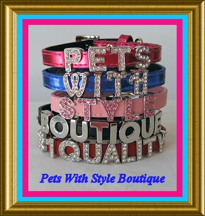 Bling Personalized Rhinestone Leather Dog Collar XXS  