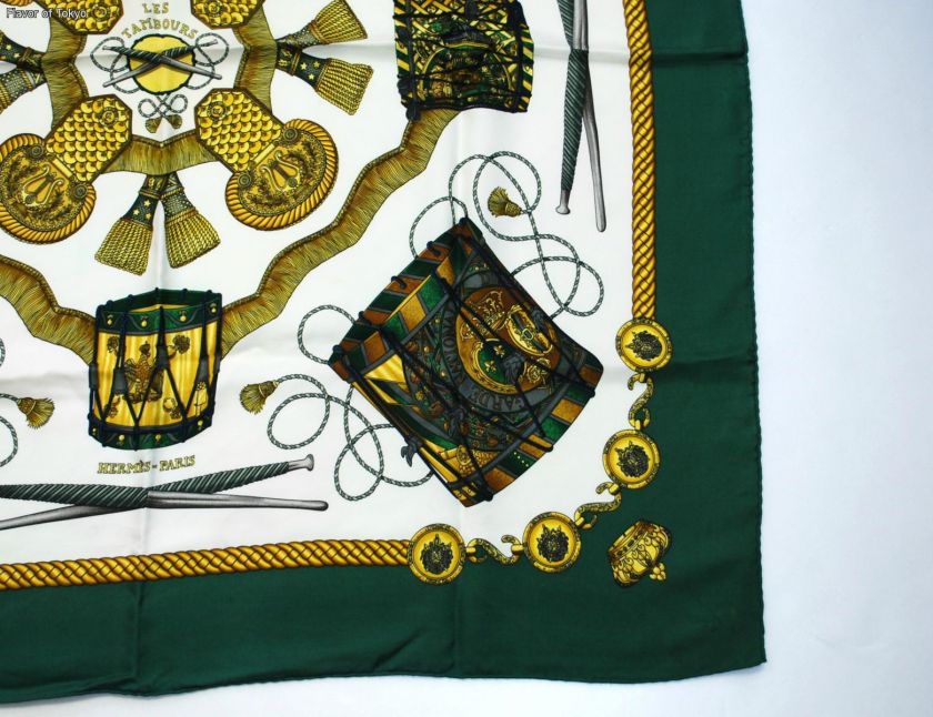 Authentic HERMES Carre Silk 35 Scarf Les Tambours by J.Metz  