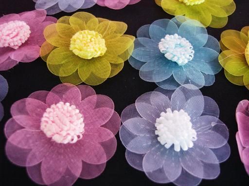   Flower Applique/2 layers/trim/bow/Sheer/pink/blue/purple H496  