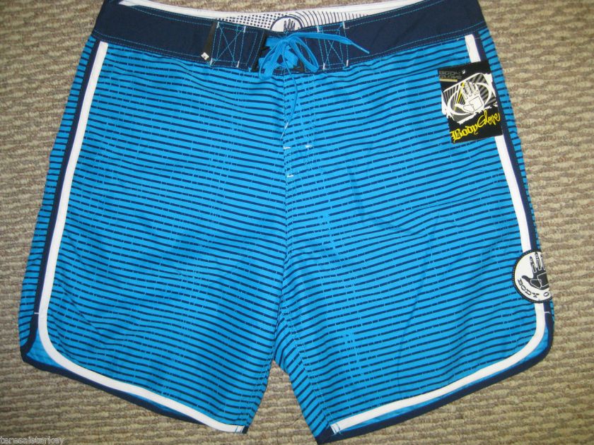 Mens Body Glove Blue Stripe Swim Trunks 34 NWT  