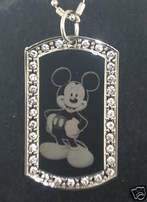 MICKEY MOUSE Disney CZ Dog Tag Pendant Necklace  