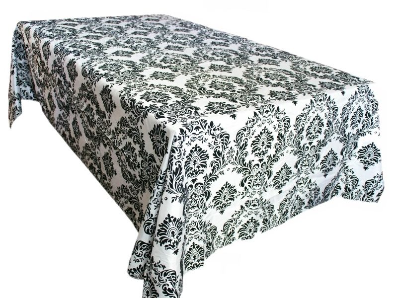 90x132 Black White Damask Flocked Tablecloth Wedding  