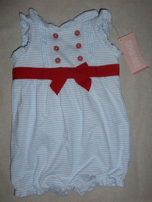 Gymboree VENICE SWEETIE Blue Striped Ruffle Red Ribbon Bow Button 