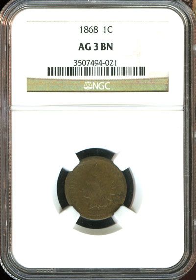 1868 NGC AG 3 BN INDIAN HEAD CENT 1C AC101  