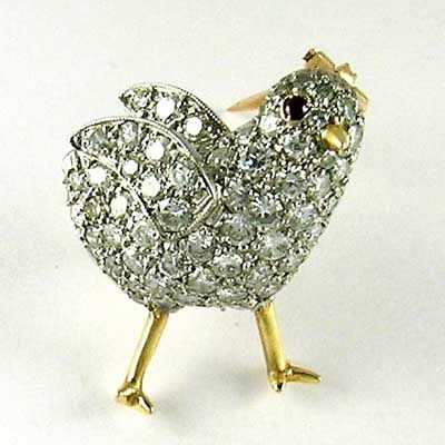 Platinum & 18k Gold 1.19ct DIAMONDS   CHICK PIN BROOCH  