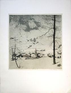 LUIGI KASIMIR Signed 1916 Original Color Etching Corvara  