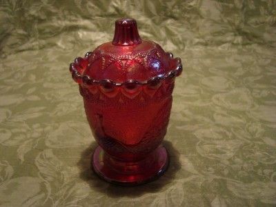 Westmoreland Red Peacock Covered Creamer and Sugar  
