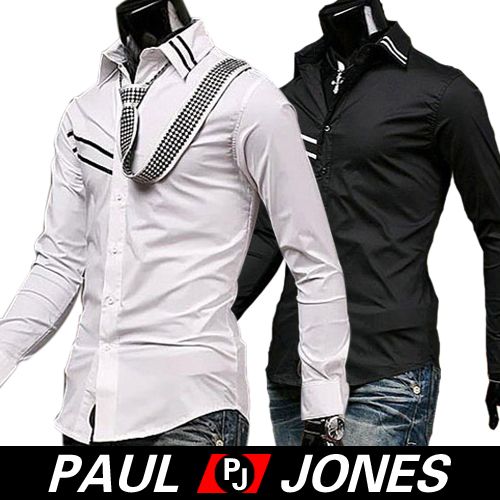 NEW Mens Slim Business Korea Casual Dress Shirts 4Sizes 3Colors 