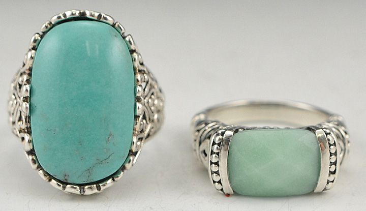 Sterling Silver Rings Genuine Turquoise & Stone Size 11 3/4 & 10 