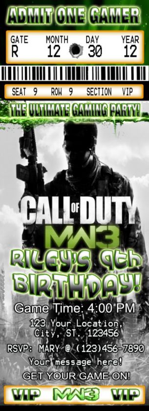 CALL OF DUTY MODERN WARFARE 2 BLACK OPS BIRTHDAY PARTY INVITATIONS 