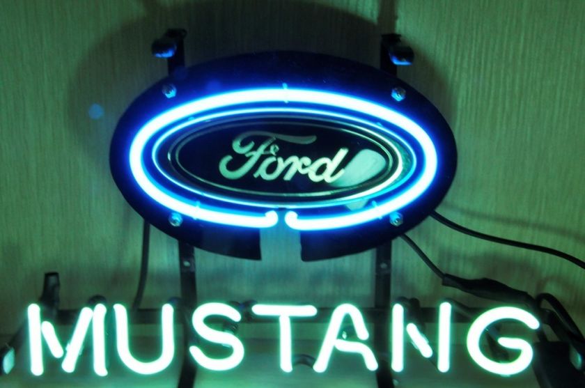 FORD MUSTANG AUTO CAR DEALER BEER BAR REAL NEON GLASS TUBE LIGHT SIGN 