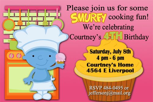 Smurfs Birthday Party Invitation Digital File  