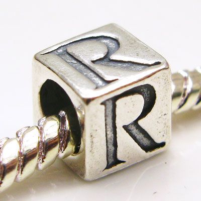 925STERLING SILVER LETTER CUBE BRACELET CHARM NECKLACE EUROPEAN BEADS 