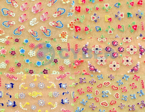 50x3D Design Tip Nail Art Sticker Decal Manicure Flower  