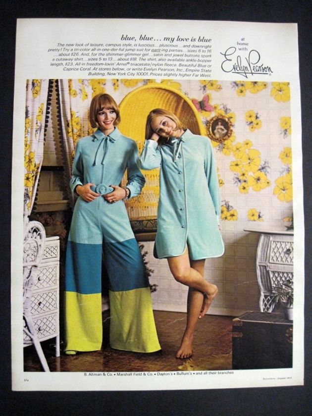 1969 Vintage Evelyn Pearson College Girl Lounge Wear Ad  