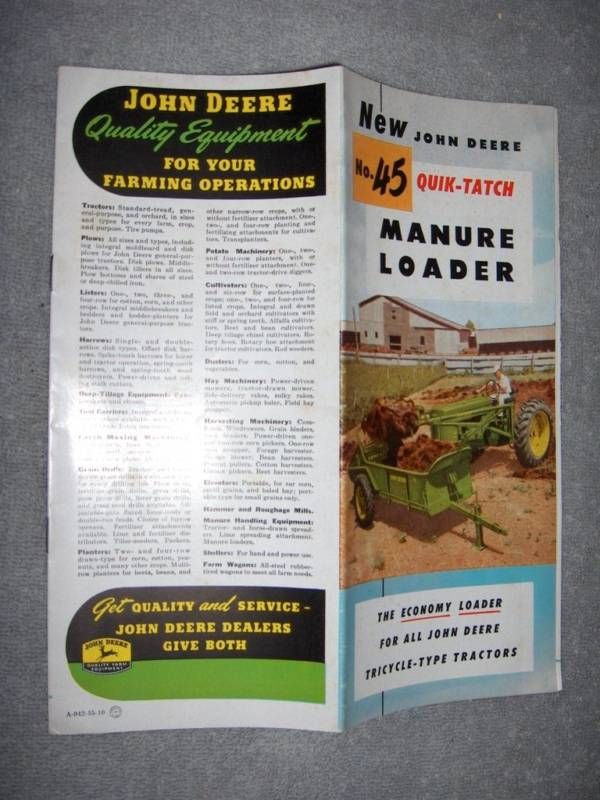 1955 JOHN DEERE No. 45 MANURE LOADER BROCHURE  