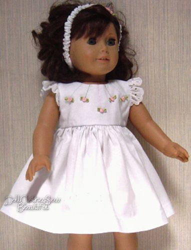 18 Inch Doll Clothes Wht Sundress Pink Roses & Headband  