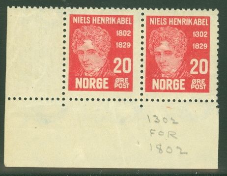 NORWAY #147v 20ore Abel, Corner Pair showing “13oz var  