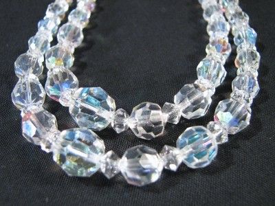 Vintage 2 Strand AB Crystal Necklace, Adjustable 18 21 Faceted, good 