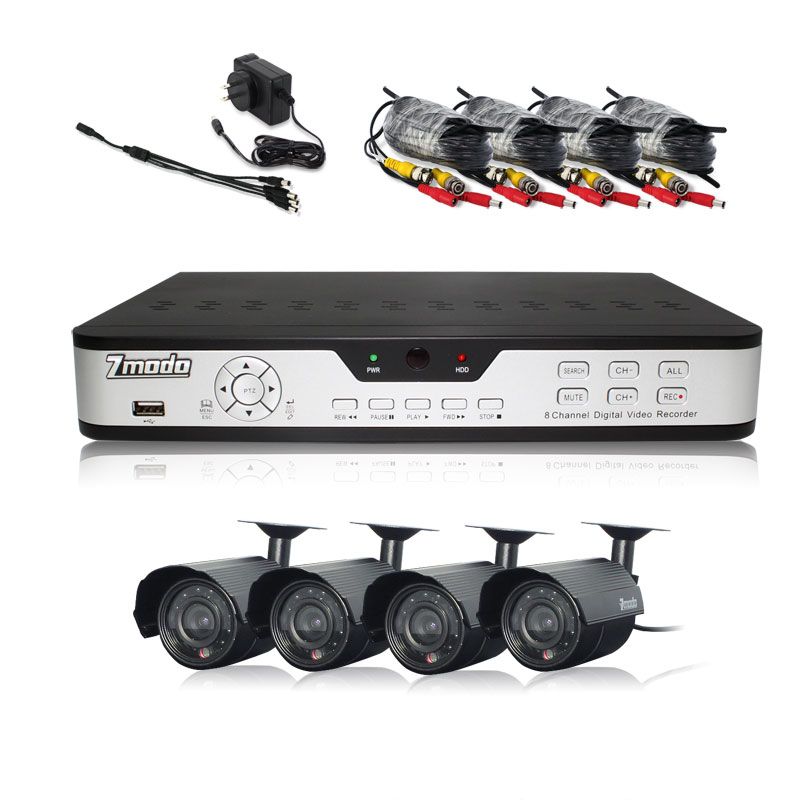 ZMODO 8 CH CCTV Security DVR 4 Outdoor IR Camera System  