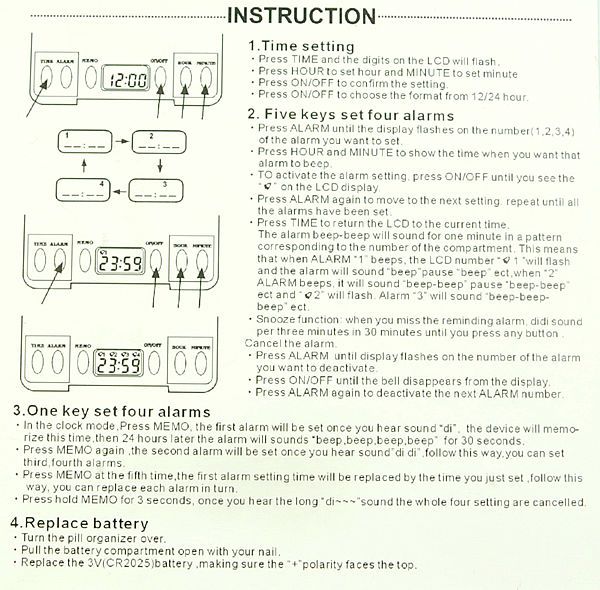   large compartments for pills up to 8 daily alarms 5 different