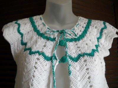 ANTHROPOLOGIE DAYTRIP WHITE& GREEN CROCHET CARDIGAN TOP  