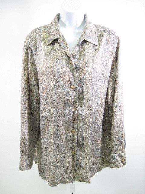 ROADIER Beige Paisley Silk Button Front Shirt Size 46  