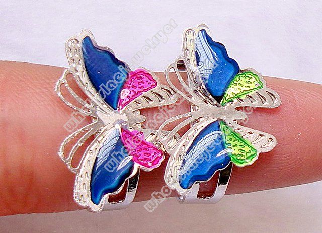 LOTS OF 100PCS butterfly Fashion change color mood ring  