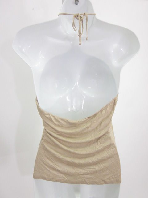 LEMON Beige Front Stitch Detailing Halter Top Shirt S  