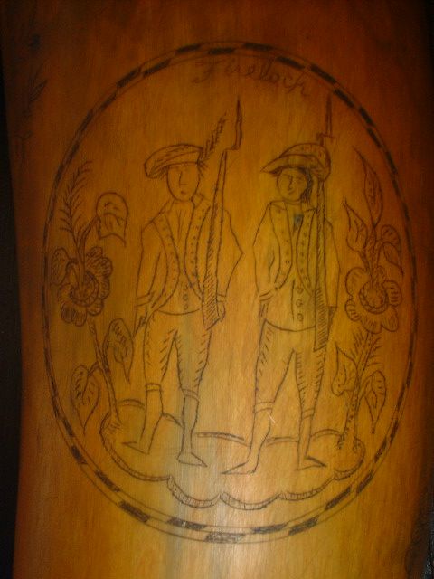   Flask Scrimshaw steer revolutionary war Soldiers rifle folk art  