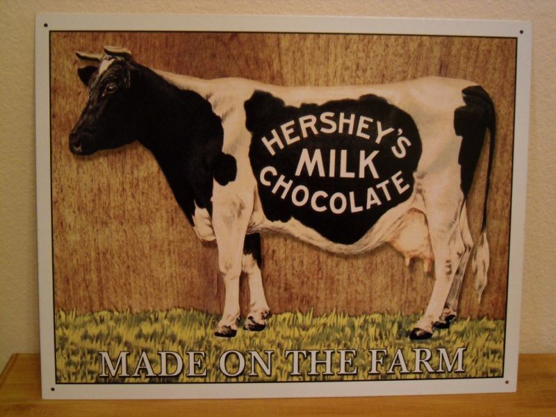 HERSHEYS CHOCOLATE ADVERTISING TIN METAL SIGN   COW  