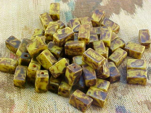 Vtg 30 UGLY LONG SQUARE BROWN MARBLE SPACER BEADS OMG  