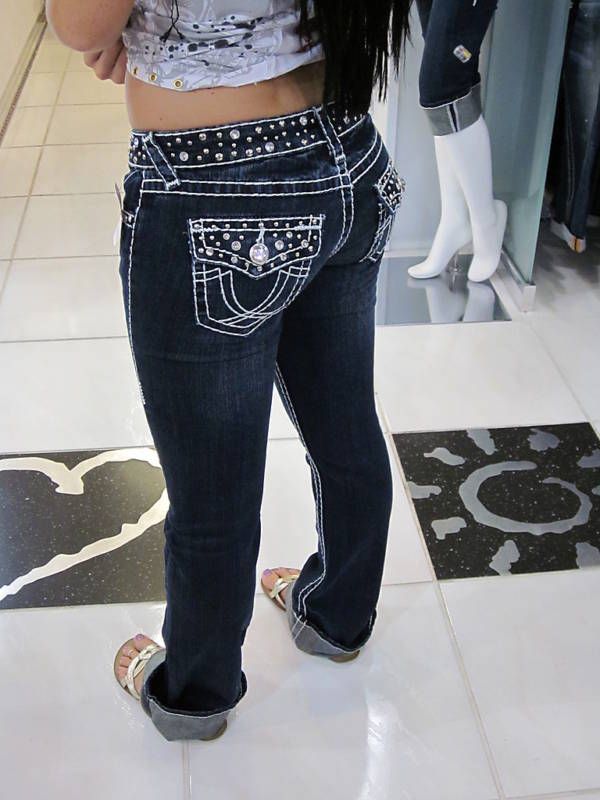 SALE   LA Idol Dark Rhinestone Crystal Jeans Bootcut Denim sz 3, 5 