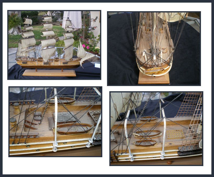 VINTAGE WOODEN SHIP MODEL THREE MASTS INTRICATE RIGGING NAUTILUS 1866 